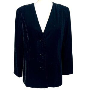 VTG Talbots Black Velvet Button Up Formal Blazer Petites 12 Lined Elegant USA
